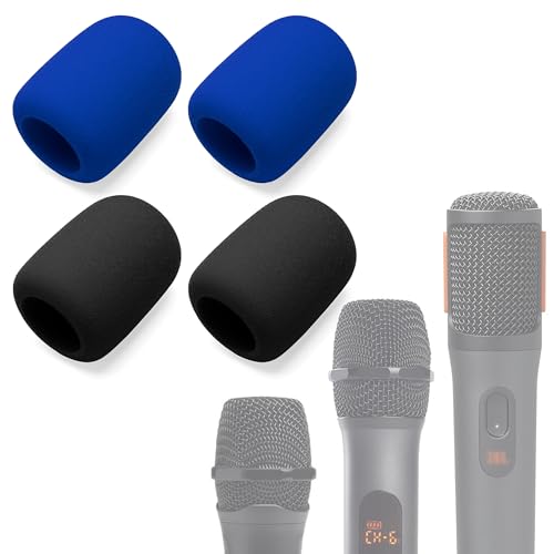 Foam Mic Cover Compatible with JBL PartyBox Wireless Mic Microphones, Wireless Two Microphone System, PartyBox Mic 100, Karaoke Microphone Sponge Windscreen Pop Filter 4-Pack (Blue Black) - color: Blue Black