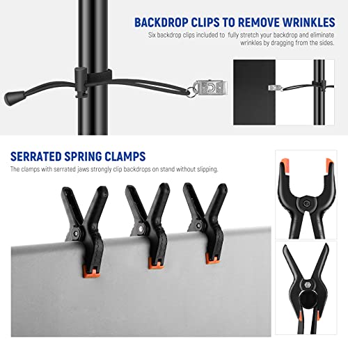 NEEWER 8.5x10ft Adjustable Backdrop Stand Kit, Photography Background Support System with 4 Crossbars, 6 Spring Clamps, 6 Backdrop Clips, 2 Sandbags, and Carrying Bag for Photo Video Party Ceremony - size: 10ft x 8.5ft
