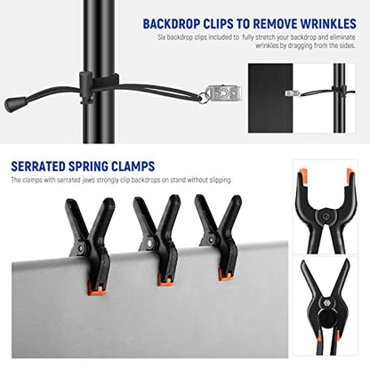 NEEWER 8.5x10ft Adjustable Backdrop Stand Kit, Photography Background Support System with 4 Crossbars, 6 Spring Clamps, 6 Backdrop Clips, 2 Sandbags, and Carrying Bag for Photo Video Party Ceremony - size: 10ft x 8.5ft
