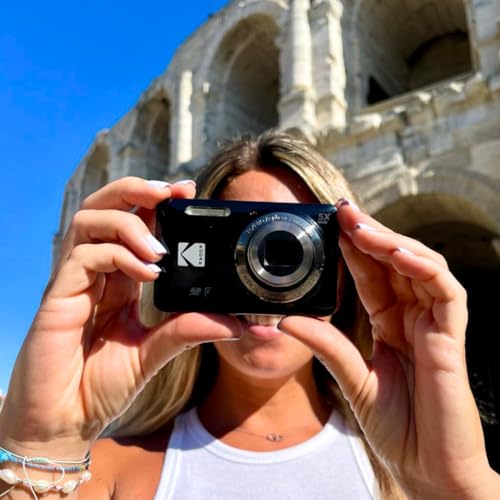 Kodak PIXPRO FZ55-BK 16MP CMOS Sensor Digital Camera 5X Optical Zoom 28mm Wide Angle 1080P Full HD Video 2.7" LCD Vlogging Camera (Black) | 16.35MP 1/2.3 CMOS, 5x Optical, 1080p at 30fps Video, 2.7 LCD, SD and SDHC and SDXC, Li-Ion Battery - color: Black