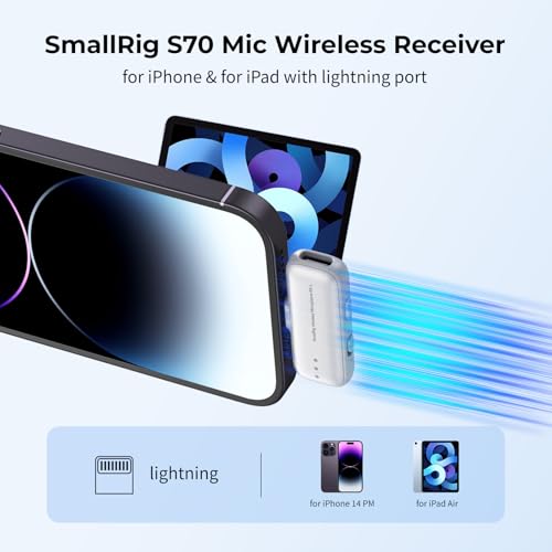 SMALLRIG S70 Mic Lightning Wireless Receiver S70RX-L for iPhone/for iPad, Professionally Tuned by Grammy Winner for Broadcast-Quality Sound in Vlogging, Live Streaming & Content Creation (White) - color: White