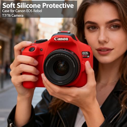 Case for Canon EOS Rebel T7 Rebel T6 Camera, Soft Silicone Rubber Protective Camera Case Cover Accessories, Lightweight, Anti-Scratch with Button Marking for EOS Rebel T7 T6 (Red) - color: Red
