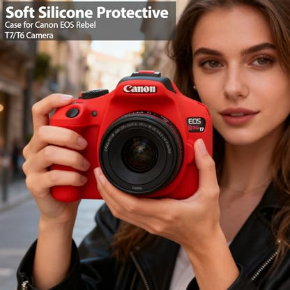 Case for Canon EOS Rebel T7 Rebel T6 Camera, Soft Silicone Rubber Protective Camera Case Cover Accessories, Lightweight, Anti-Scratch with Button Marking for EOS Rebel T7 T6 (Red) - color: Red