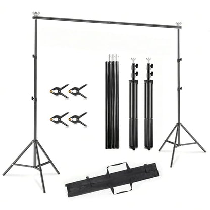 Adjustable Backdrop Stand, 10x7ft, Iron, with 4 Crossbars and 4 Clamps, Photography Studio Background Support for Party, Wedding, Birthday
