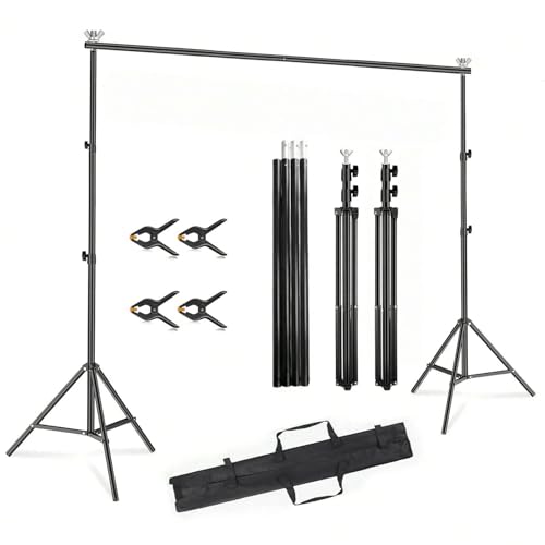 Adjustable Backdrop Stand, 10x7ft, Iron, with 4 Crossbars and 4 Clamps, Photography Studio Background Support for Party, Wedding, Birthday