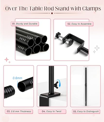 MEILIDY Over The Table Rod Stand with Clamps for Balloon Backdrop, Black | Adjustable 33.5-106 Inch Length 36.6-48 Inch Height, Fits for Party Wedding Birthday Anniversary - color: Black