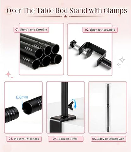 MEILIDY Over The Table Rod Stand with Clamps for Balloon Backdrop, Black | Adjustable 33.5-106 Inch Length 36.6-48 Inch Height, Fits for Party Wedding Birthday Anniversary - color: Black