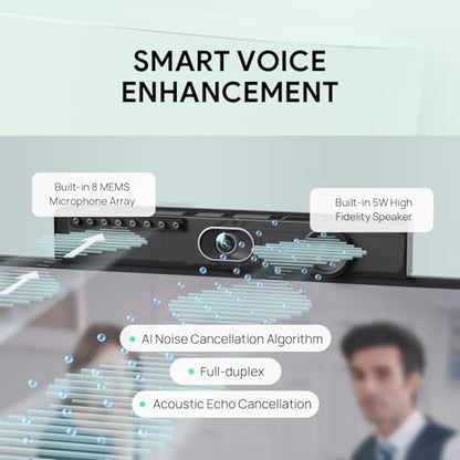 Yealink UVC40 E2 USB Conference Room Camera System Ultra-HD 4K Video Conference Camera 120° Wide-Angle Lens Built-in 8 Microphone Arrays Auto Framing Speaker Tracking and Smart Area Exposure Webcam