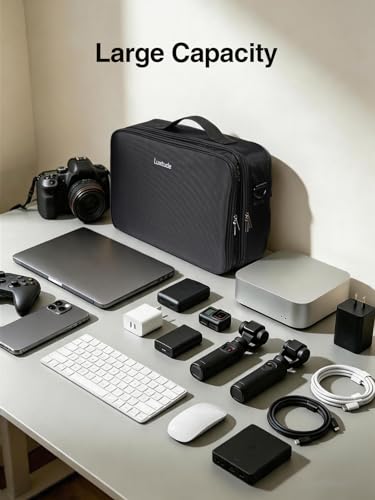 Luxtude Extra Large Electronics Organizer Travel Case, Large Tool Bag for Charging Cables, USB Drives, Chargers and Laptops (Up to 15.6 in), Hard Shell Gear Storage Case for DJI, Camera, Black