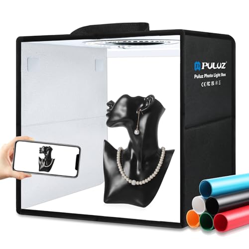 PULUZ Light Box Photography, 12"x12" Professional Dimmable Shooting Tent Kit with CRI >95 White Lighting 120 LEDs Lights + 6 Photo Backdrops for Product Display - size: 12*12 Inch