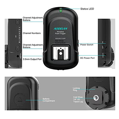 AODELAN Flash Trigger Receiver with Universal Hot Shoe for Canon, Nikon, Olympus, Panasonic, Pentax, Fuji, Samsung, Sony (Receiver Only) - color: Receiver