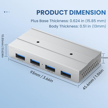 EJAY Magnetic USB 3.0 Hub, 4-Port Desk Mount USB Hub with 59in Data Cable, Industrial-Strength Magnetic Hub to Attach to a Desk/PC Case, Powered USB 3.0 Hub for PC, Mac, Desktop, Silver - color: Silver