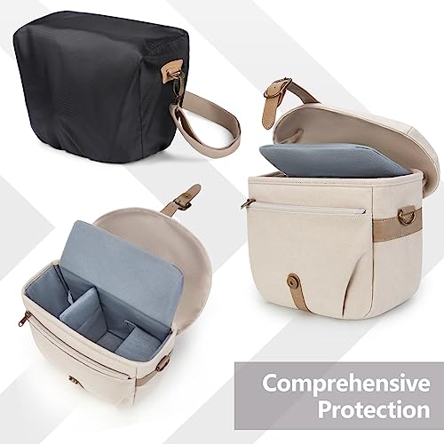 BAGSMART Canvas Crossbody Camera Bag with Rain Cover Women Men, Ivory White | SLR DSLR Camera Case, Compact Camera Shoulder Bag - color: 02-Ivory White