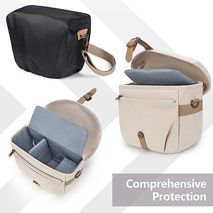BAGSMART Canvas Crossbody Camera Bag with Rain Cover Women Men, Ivory White | SLR DSLR Camera Case, Compact Camera Shoulder Bag - color: 02-Ivory White