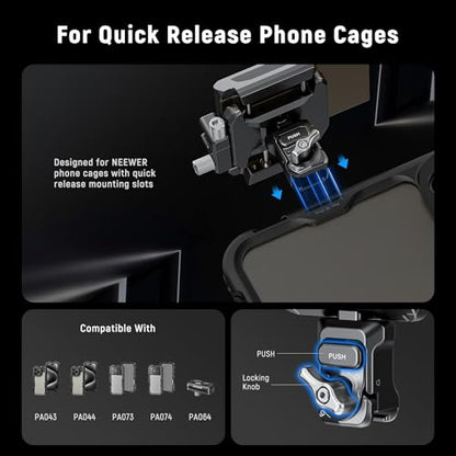 Neewer SSD Holder 40-65mm Quick Release SSD Bracket Mount with Cable Clamp Compatible with SmallRig Phone Cage for 16 Pro Max 15 Pro Max Samsung S24 Ultra T9 T7 T5 SanDisk, PA065 - style: PA065