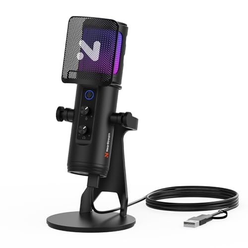 NearStream USB Gaming Microphone for PC with Noise Canceling/RGB Light/Quick Mute/Gain/Headphones Jack/Pop Filter, Desktop Condenser Microphone for Stream/Record/Podcast/PS5/PS4/Twitch/YouTube (AM35U)