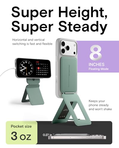 MOFT Phone Stand, Magnetic Phone Tripod Stand Stain-Resistant MOVAS Leather & Angle Adjustment & Strong Magnets Tripod for iPhone 17/16/15/14/13/12 (Included Metal Ring)-Seafoam - color: Seafoam, size: Without Card Slot