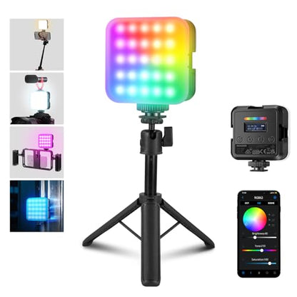 NEEWER Magnetic RGB Camera Video Light with Desk Tripod Stand & 3 Cold Shoes, Upgraded APP Control, CRI97+ 2500-8500K 2000mAh Rechargeable Photography Recording Small LED Panel Lighting, RGB62