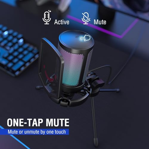 FIFINE Gaming USB Microphone with Headset Bundle for PS5, PC Condenser Mic with Quick Mute, RGB, Gain Control for Streaming, Wired Headphones with Microphone Set with EQ Mode, Soft Ear Pads (A6V+H6)