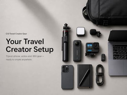 Travel Creator Tripod for iPhone with 1/4 Mount | 52 inch travel creator tripod with remote, 1/4 mount and stable umbrella base for vlogging and action cameras