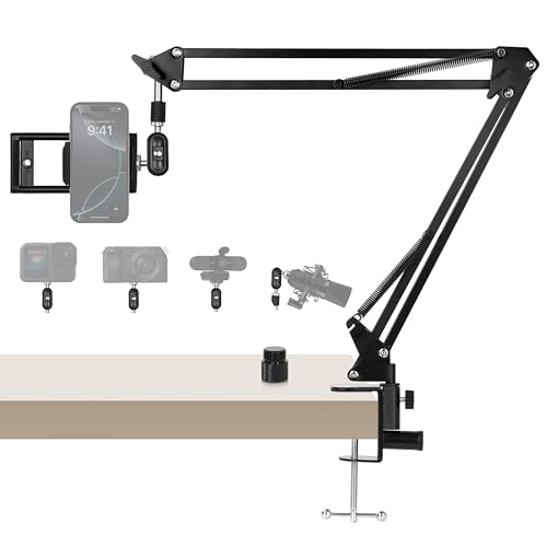 30" Magic Arm Holder w Clamp - Overhead Phone Mount for Desk, Smooth 360° 1/4" & 5/8" Thread Webcam Stand for Phone, Tablet, Webcam, Mic, Camera - Content Creators & Streaming