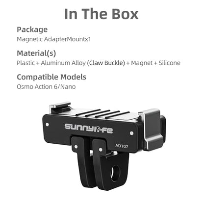 Dual-Direction Magnetic Mount Adapter for DJI Osmo Action 6/Nano - Quick-Release Base with 1/4" Thread & Foldable Connector for Tripods, Selfie Sticks, Vlogging Accessories