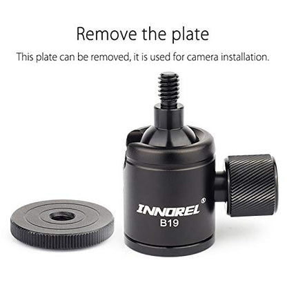 Mini Tripod Ball Head-INNOREL B19 Mount Head-Metal Ballhead 360° Pan 90° Tilt Tripods Mount with 3/8" to 1/4" Adapter CNC Ballheads,Max Load 6.61 lb for Phone/DLSR Camera/Mini Holder (1 Piece)