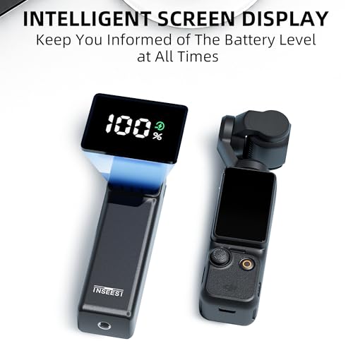Battery Handle Compatible with DJI Osmo Pocket 3 and Pocket 4 Accessories, with Digital Screen for Pocket 3 Battery Grips for Xtra Muse Built-in 5000mAh Battery Fast Charging and Reserved 1/4”Thread
