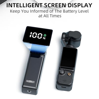 Battery Handle Compatible with DJI Osmo Pocket 3 and Pocket 4 Accessories, with Digital Screen for Pocket 3 Battery Grips for Xtra Muse Built-in 5000mAh Battery Fast Charging and Reserved 1/4”Thread