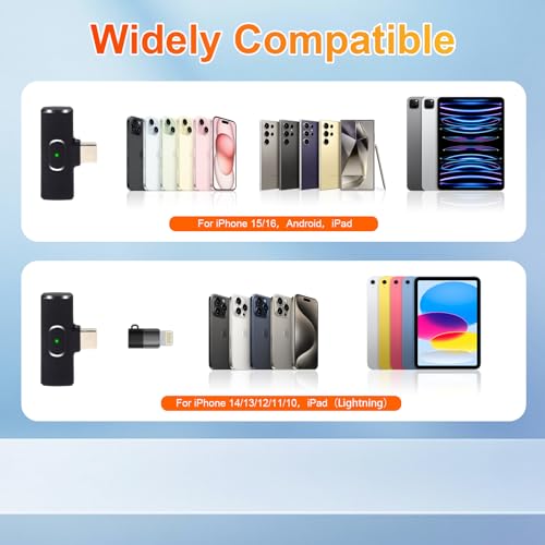 Wireless Lavalier Microphone for iPhone iPad Android - USB C Charging Case, Lapel Mic for Live Streaming, Video Recording, YouTube, Interviews, Meetings & Vlogging