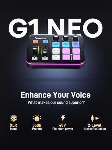 MAONO Gaming Streaming Equipment Bundle: Audio Interface Mixer and XLR Dynamic Mic RGB Noise Reduction Live Streaming Podcasting MaonoCaster PD200XS&G1 NEO