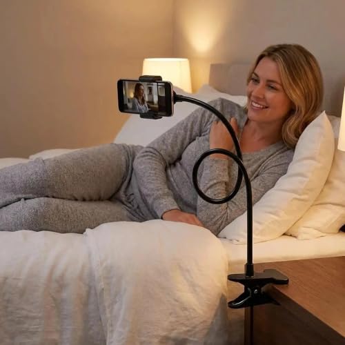 Mobile Phone Holder, Long Neck, Desktop and Bedside Mobile Phone Holder - color: black