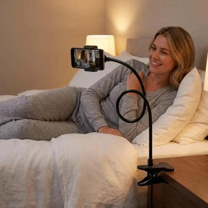 Mobile Phone Holder, Long Neck, Desktop and Bedside Mobile Phone Holder - color: black