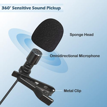 QQM USB Lavalier Microphone, Plug & Play Clip-On Lapel Mic for PC | Omnidirectional clip-on mic for clear voice recording. Plug & play USB design for laptop, PC, Mac, Zoom, streaming & gaming.