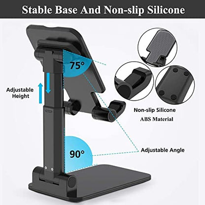 Meetuo 2 Pcs Cell Phone Stand for Desk, Adjustable & Foldable Phone Holder | Adjustable Angle Height, Fully Foldable&Portable, Compatible with iPhone/Smartphones - color: Pink+Black