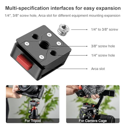 Fomito V-Lock Mount Base VK-09, Quick Release Plate with 1/4" and 3/8" Screw Holes, Arca Slot, CNC Aluminum Alloy, for Tripod, Stabilizer, Camera Cage, Black - color: Black, size: VK-09