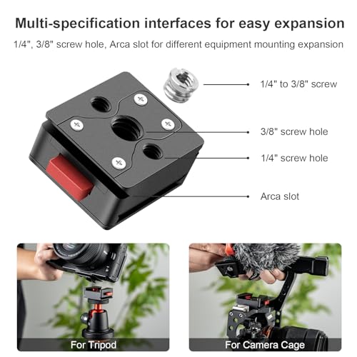 Fomito V-Lock Mount Base VK-09, Quick Release Plate with 1/4" and 3/8" Screw Holes, Arca Slot, CNC Aluminum Alloy, for Tripod, Stabilizer, Camera Cage, Grey - color: Grey, size: VK-09