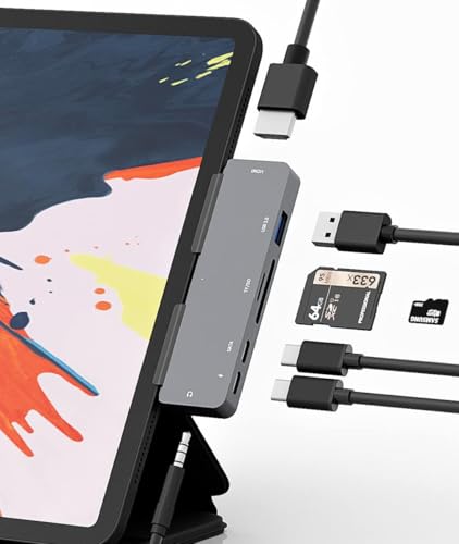 Adapter for iPad Pro USB C Hub M4 M2 M1/iPad Air 4/5/6/iPad Mini 6, 7in1 Adapter with 4K HDMI,3.5mm Jack,USB3.0,PD 100W,SD/TF,USB-C 3.0 Data,iPad Accessories - color: 7IN1
