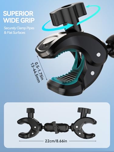 MAGJIEYX Double Clamp Mount, 360°Magic Arm for Umbrella Pole and Chair Monitor Desk Photo Studio Light Stand, Photography Reflector, Strollers, Motorcycle, Flag Holder Moun（8.66in） - size: 8.66in