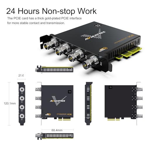 AVMATRIX PCIE Capture Card for PC, 4CH SDI with 1080P60 Ultra-Low Latency for Multi-Channel Live Streaming, Video Conferencing, Online Education, telemedicine Broadcasting on PC/Mac - color: PCIE-4CH SDI