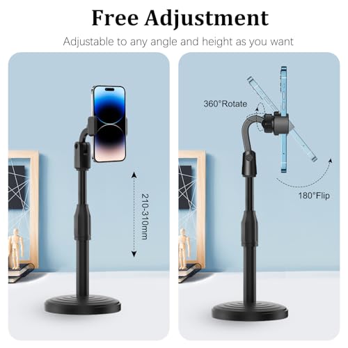 Cell Phone Holder, Height and Angle Adjustable Cell Phone Holder, Universal Holder for Leisure, Business, Office, Home, Compatible with 3.5-6.7 Inch Devices, (Black)
