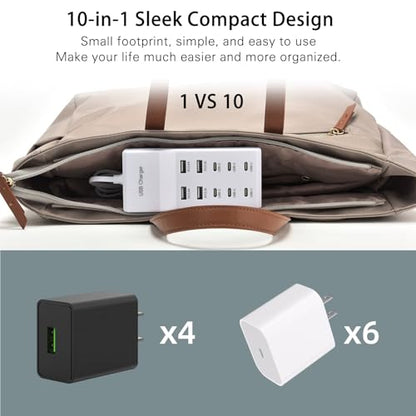 USB Fast Charger, 10-Port Portable Charging Station, Suitable for Various Devices, Compatible with iPhone, iPad, Samsung, Google, Xiaomi, Huawei and Other USB Charging Devices - color: White2