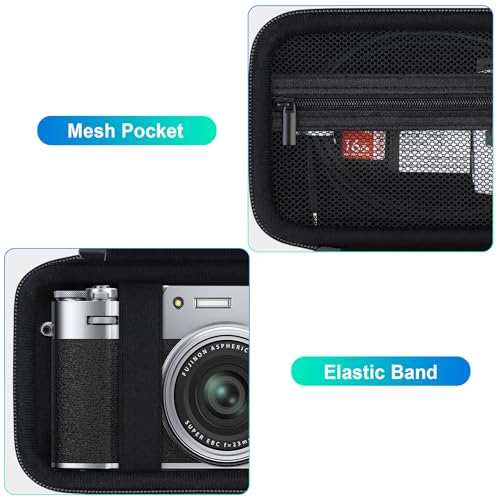 BOVKE Carrying Case for Fujifilm X100VI / X100V / X-E5 Digital Camera, Extra Mesh Pocket for Fuji Camera Accessories Charging Cables, Black - color: Black