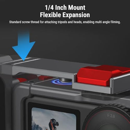 Fockety Action Camera Cage, Protective Frame Metal Video Rig with Cold Shoe, Shutter with Mic Handle Grip Magnetic Adapter Mount Protective Cage for 5 4 3 Pro Action Camera