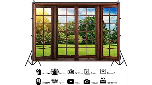 YYNXSY 7X5FT Office Backdrop with Window Background for Video Conference Photography Studio Backdrop Screen Vinyl Material for Holiday Party Birthday Party Room Decoration YY-1003 - size: 7X5FT
