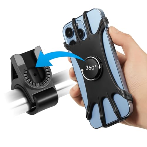 Bike Phone Mount - Universal Silicone Cellphone Holder - Adjustable Road Mountain Bicycle Handlebar Rack Clamp Accessories for iPhone 17 16 15 14 13 Pro Max Plus Air for Scooter Stroller - color: Bike Phone Mount