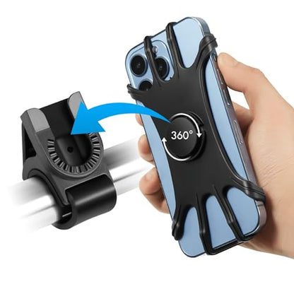 Bike Phone Mount - Universal Silicone Cellphone Holder - Adjustable Road Mountain Bicycle Handlebar Rack Clamp Accessories for iPhone 17 16 15 14 13 Pro Max Plus Air for Scooter Stroller - color: Bike Phone Mount