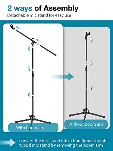 InnoGear Microphone Stand, Boom Arm Mic Stand Floor Detachable Height Adjustable Heavy Duty with Mic Clip Holder Metal Base for Blue Yeti HyperX QuadCast Shure SM58 Samson Q2U Fifine K669B