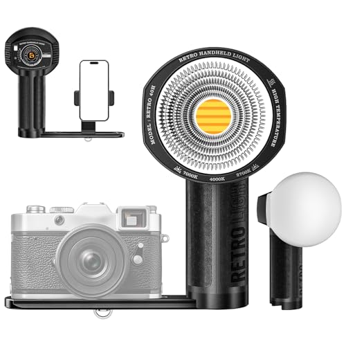 LENSGO 40H Retro Camera Flash Light with Diffuser, Rechargeable 40W Bi-Color 2700K-7000K CRI96 Video Light, Dimmable 0-100%, 8 Lighting Effects, Compatible with DSLR/GoPro/Sony/Canon/iPhone