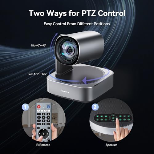 Tenveo 4K PTZ Conference Room Camera System, AI Auto-Tracking 12X Optical Zoom USB3.0 HDMI PTZ Camera and Bluetooth Speakerphone with 2 Expansion Mics Kit Wide Angle for Large Room Meetings